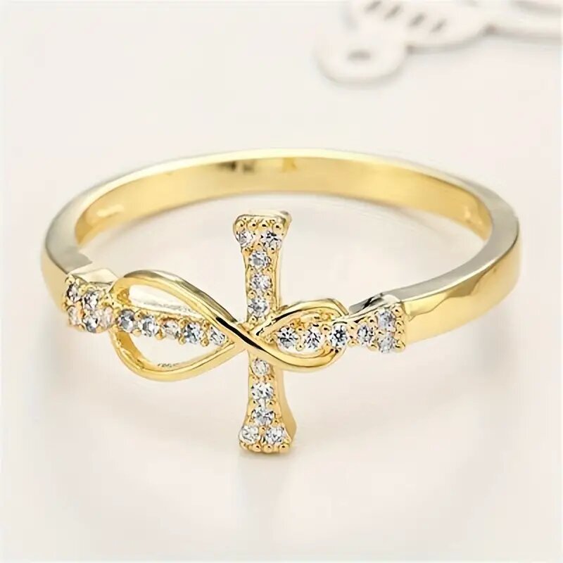 Cross Infinity Symbol Diamond Ring Elegant Twisted Design Ladies Band