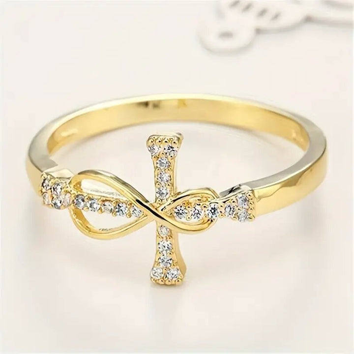 Cross Infinity Symbol Diamond Ring Elegant Twisted Design Ladies Band