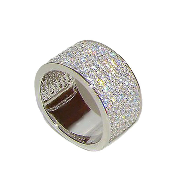 Wide Band Pave Diamond Ring Women Multi Row Micro Pave Statement Ring Silver Tone