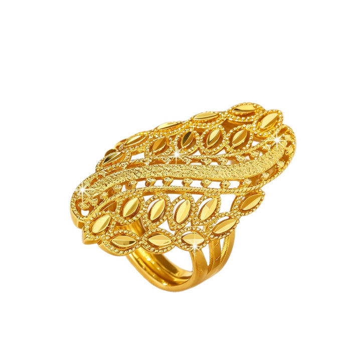 Hollow Leaf Filigree Ring Women Gold Openwork Adjustable Statement Jewelry Gift