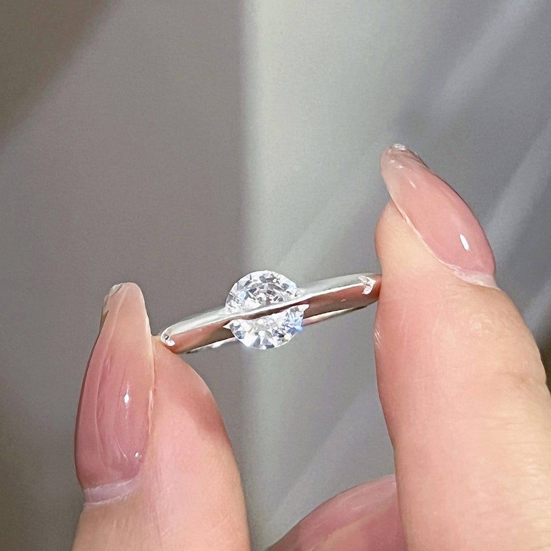 Minimalist Through‑Set Sterling Silver Ring Unique‑Designed Diamond Band