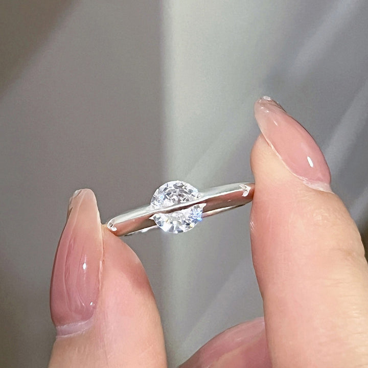 Minimalist Through‑Set Sterling Silver Ring Unique‑Designed Diamond Band