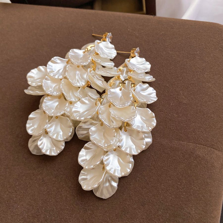 Shell Leaf Tassel Drop Earrings Women Pearlescent Layered Petal Vacation Statement Earrings