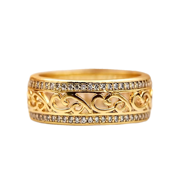 Vintage Filigree Band Ring Hollow Scroll Pattern Stackable Ring Pave Diamond Eternity Statement Ring For Women