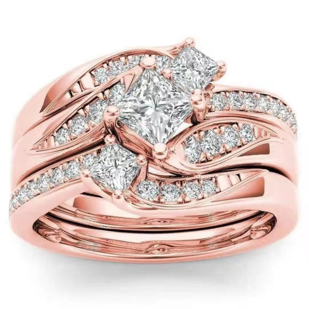 Princess Cut Diamond Stackable Ring Set For Women Twisted Band Wedding Engagement 3 In 1 Ring