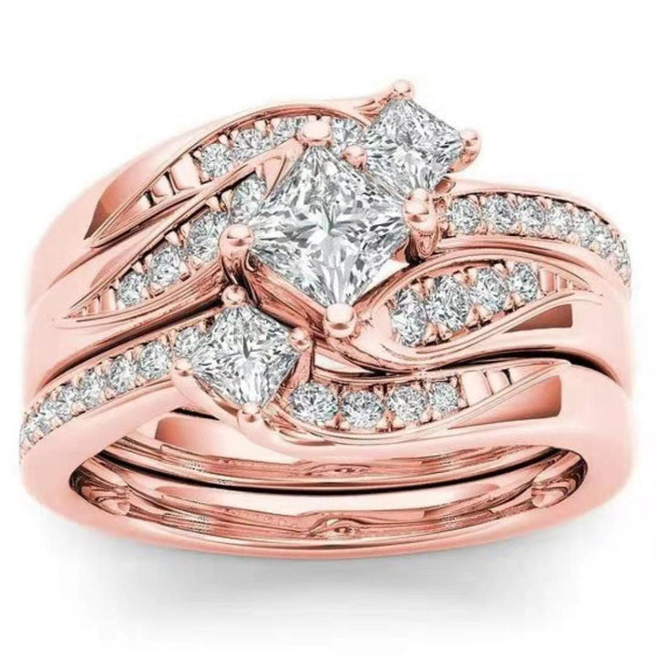 Princess Cut Diamond Stackable Ring Set For Women Twisted Band Wedding Engagement 3 In 1 Ring