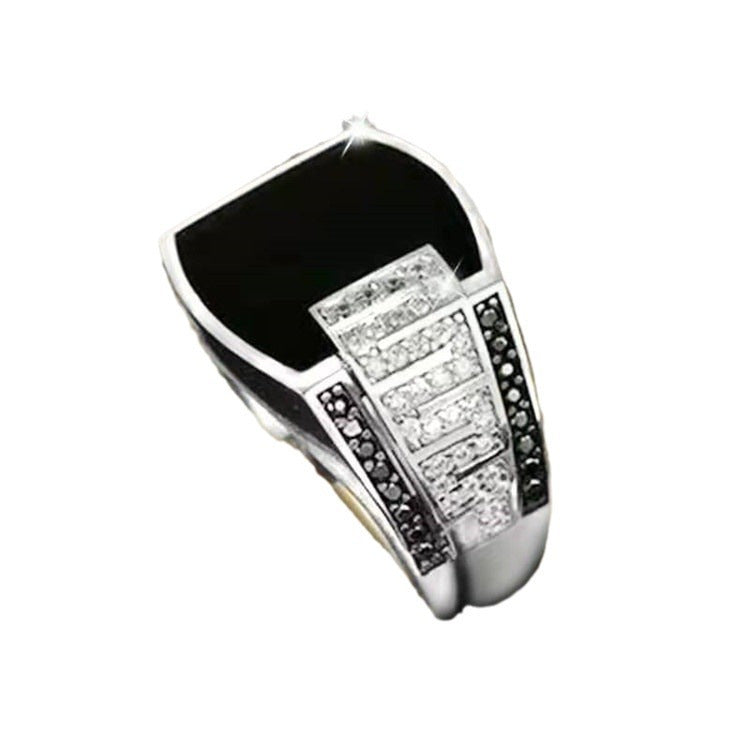 Wide Band Geometric Paved Diamond Ring Trendy Vintage Textured Mens Band