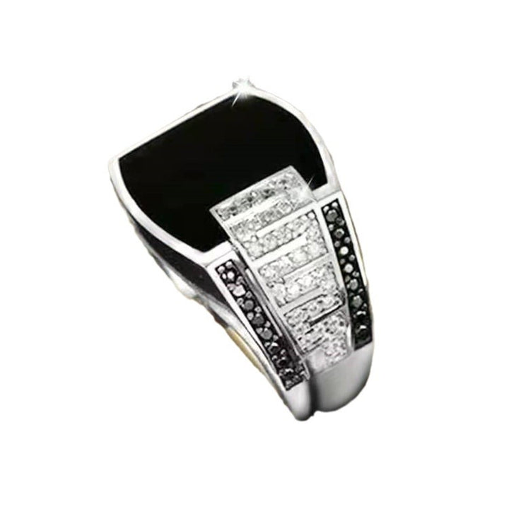Wide Band Geometric Paved Diamond Ring Trendy Vintage Textured Mens Band