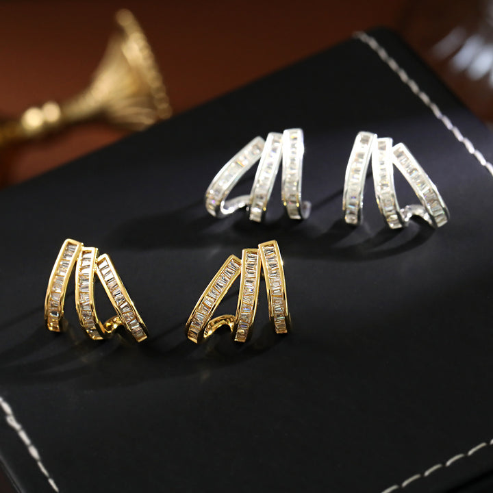 Multi-layer Curved Bar Diamond Ear Cuff Stud Earrings Luxury Statement Jewelry For Women