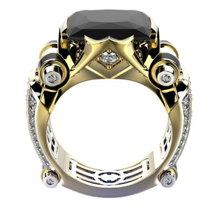 Luxury Heavy‑Set Square Main Stone Men Ring, Bold Statement Hollow‑Out Band