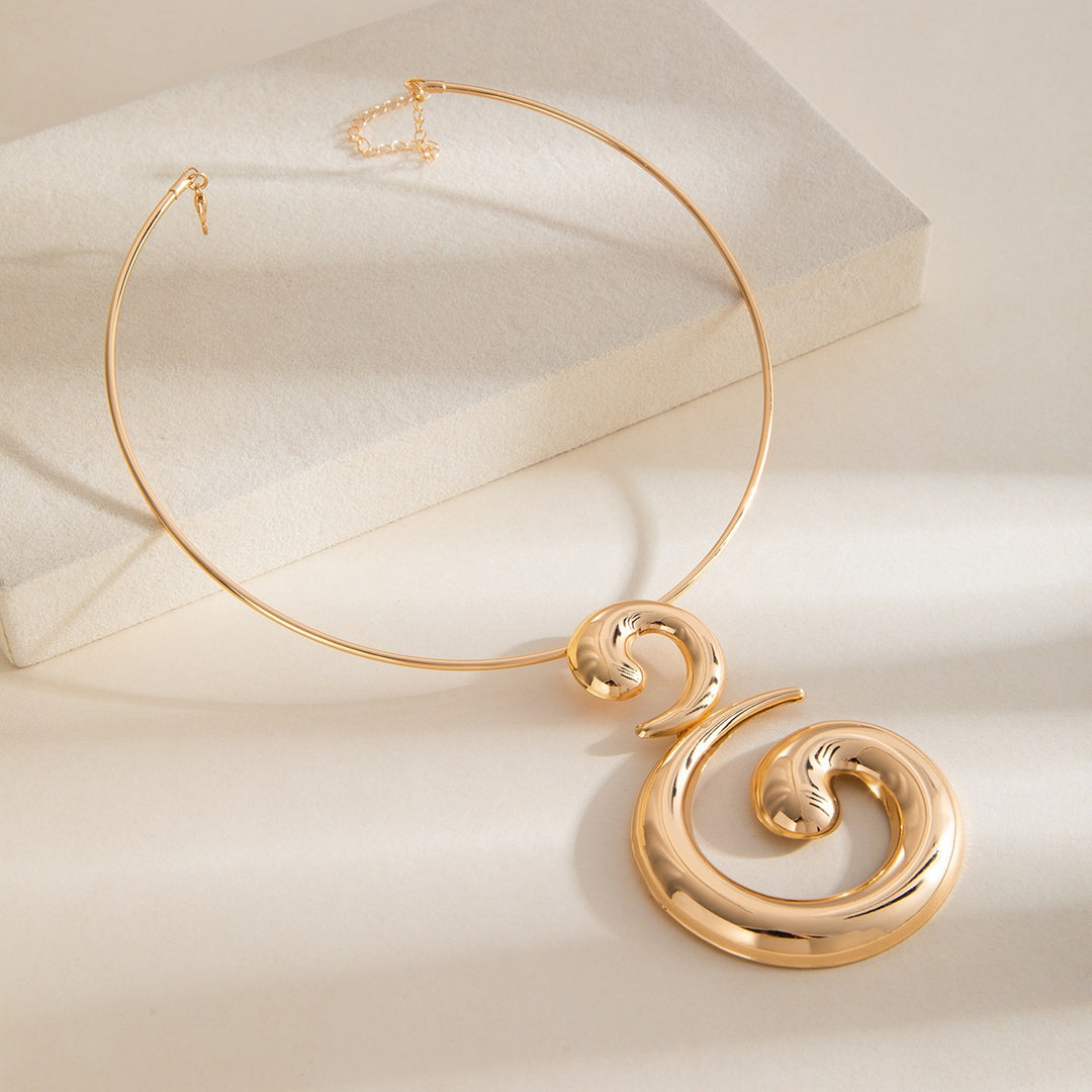 Abstract Spiral Jewelry Set Statement Necklace Earrings Open Ring 3 Pieces Set
