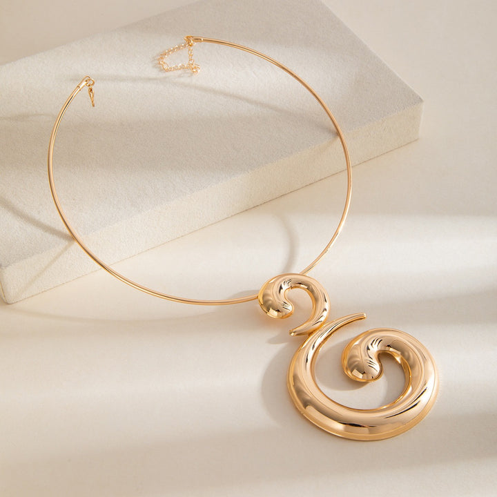Abstract Spiral Jewelry Set Statement Necklace Earrings Open Ring 3 Pieces Set