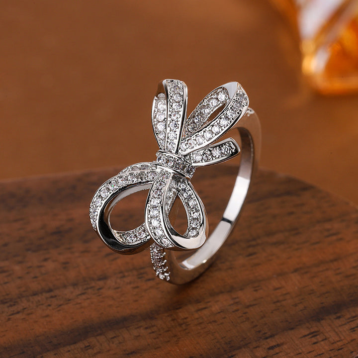 Bowknot Diamond Statement Ring For Women Wedding Anniversary Cocktail Party Fashion Jewelry