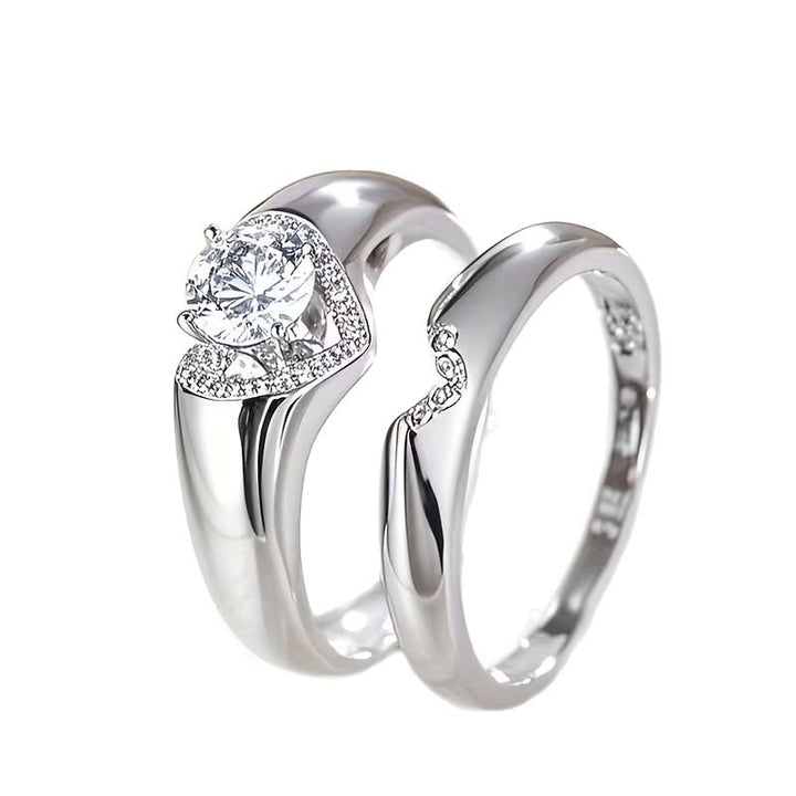 Round Diamond Heart Halo Couple Ring Set Engagement Wedding Promise Bridal Statement Jewelry