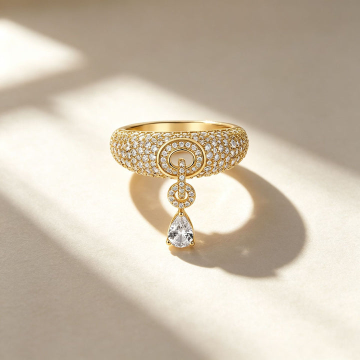 Pavé Diamond Drop Statement Ring Teardrop Diamond Dangle Ring For Women Party Wedding Fine Jewelry