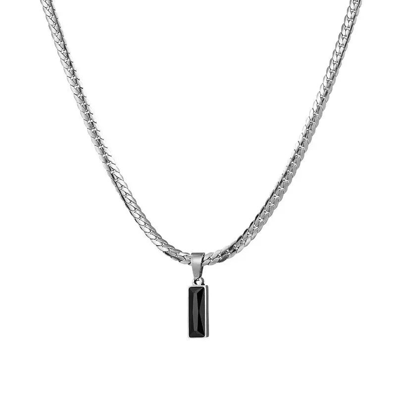 Rectangle Black Diamond Cuban Chain Necklace Minimal Cool Mens Diamond Pendant Choker