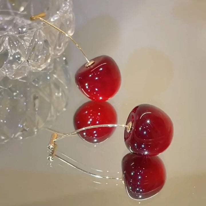 Vivid Cherry Drop Earrings Elegant Dangle Earrings Trendy Statement Ear Jewelry For Women Party Dating Daily Wear