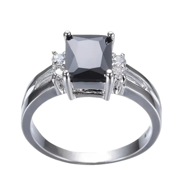 Square Black Diamond Split‑Shank Ring Luxury Vintage Women Ring