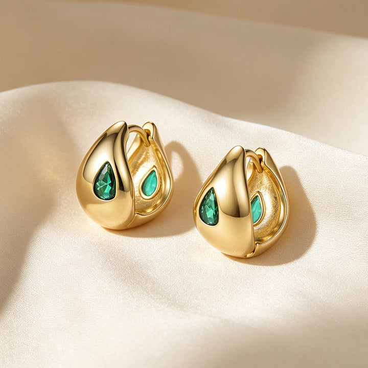 Women Teardrop Huggie Earrings Minimalist Chunky Hoop Earrings Inlaid Water Drop Gemstone Elegant Statement Ear Buckle Daily Party Fashion Jewelry Gift