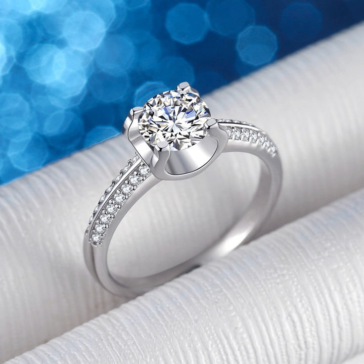 Square Pillow Four Prong Diamond Ring Double Row Paved Minimalist Luxury Promise Ring