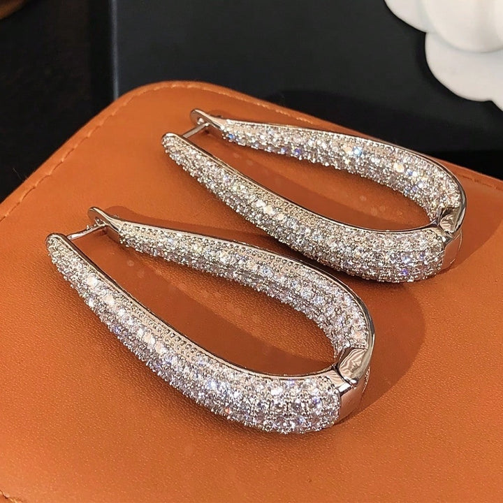 Pave Diamond V Shape Hoop Earrings Women Teardrop Huggie Earrings Silver Tone Wedding Party Jewelry