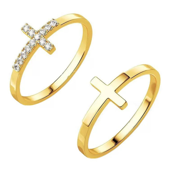 Cross Stackable Ring Set For Women Dainty Minimalist Diamond Band Two Piece Rings Religious Daily Jewelry