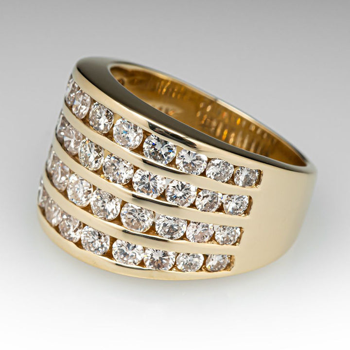 Multi Row Channel Set Diamond Wide Band Ring For Men Women Wedding Statement Cocktail Jewelry