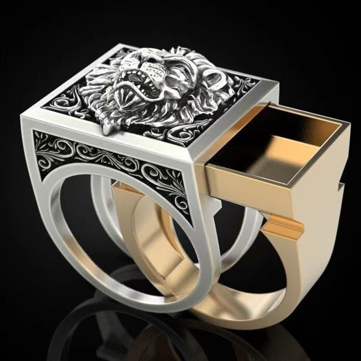 Wide Men’s Statement Ring With 3D Lion Relief & Hidden Secret Compartment