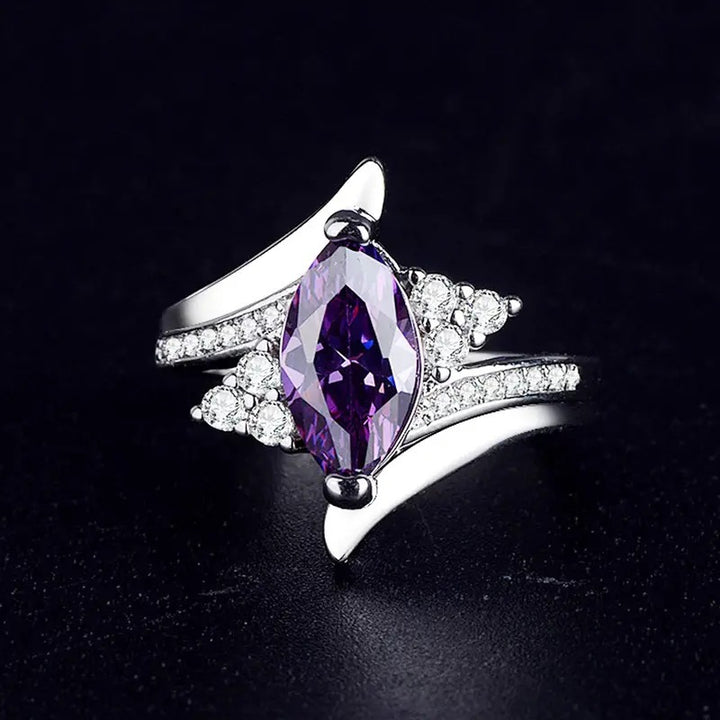 Luxury Layered Marquise‑Cut Purple Gemstone Statement Ring For Women