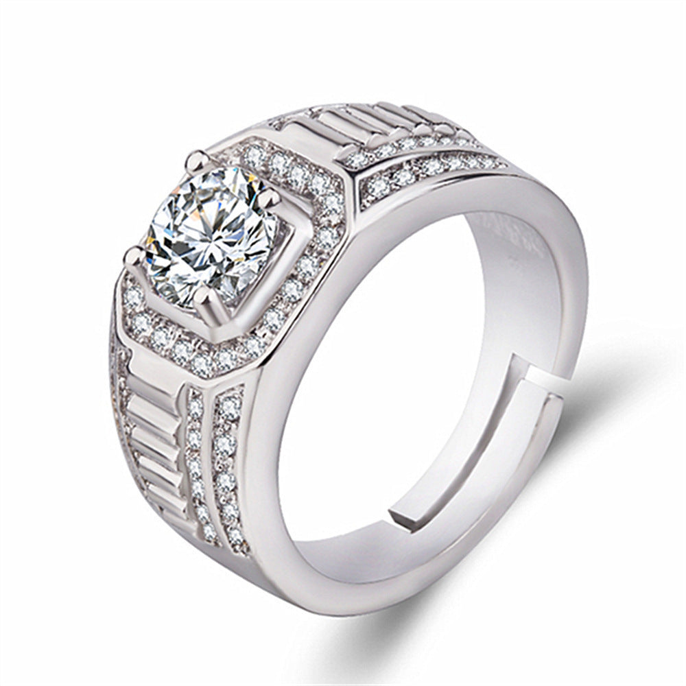 Luxury Wide Square Halo Center Stone Mens Diamond Band