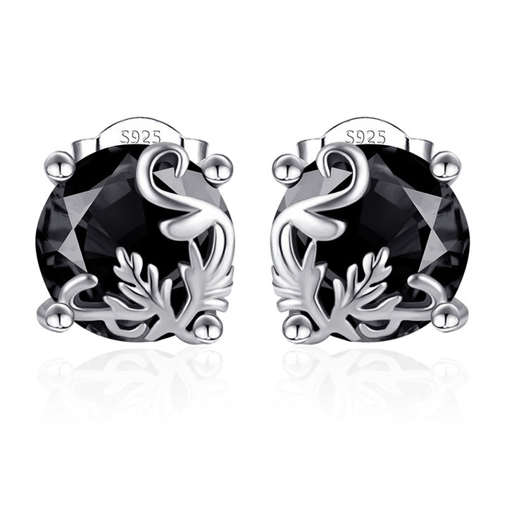 Black Obsidian Vintage Scroll Stud Earrings Women Round Stone Sterling Silver Earrings Gothic Jewelry