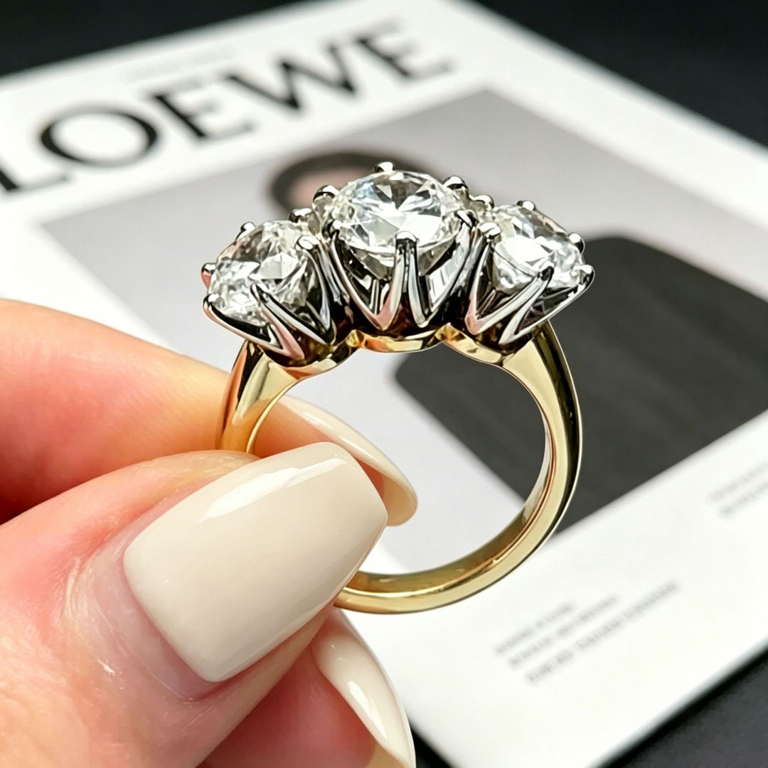 Three Stone Diamond Ring Women Gold Round Brilliant Cut Engagement Jewelry Gift