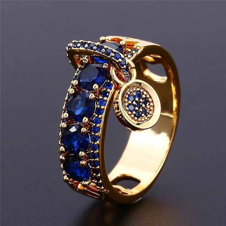 Luxury Dangling Gemstone Jewelry Band Ring For Women Inlaid Diamond Two Color Statement Ring