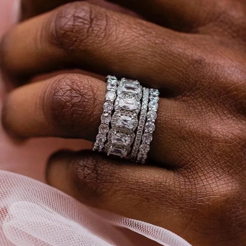 Stackable Full Eternity Band Jewelry Ring Multi Layer Sparkling Diamond Statement Wedding Stack Ring