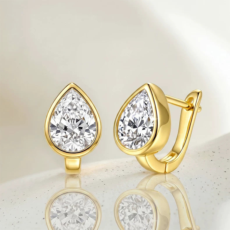 Pear‑Shaped Bezel‑Set Diamond Hoop Earrings Minimalist Luxury Earrings For Women