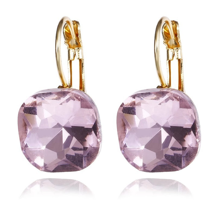 Cushion‑Cut Color Gemstone Click‑Top Earrings Multi‑Color Faceted Gem Women’s Dangle Earrings