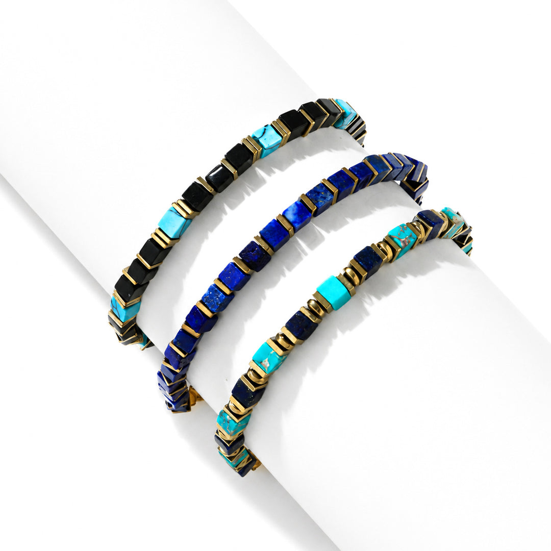 Vintage Square Natural Stone Beaded Bracelet Stackable Handmade Wrist Jewelry For Men Women