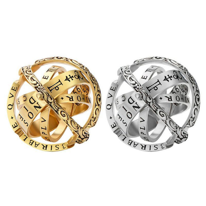 Transformable Armillary Sphere Ring Vintage Engraved Zodiac Symbol Flip‑Open Band