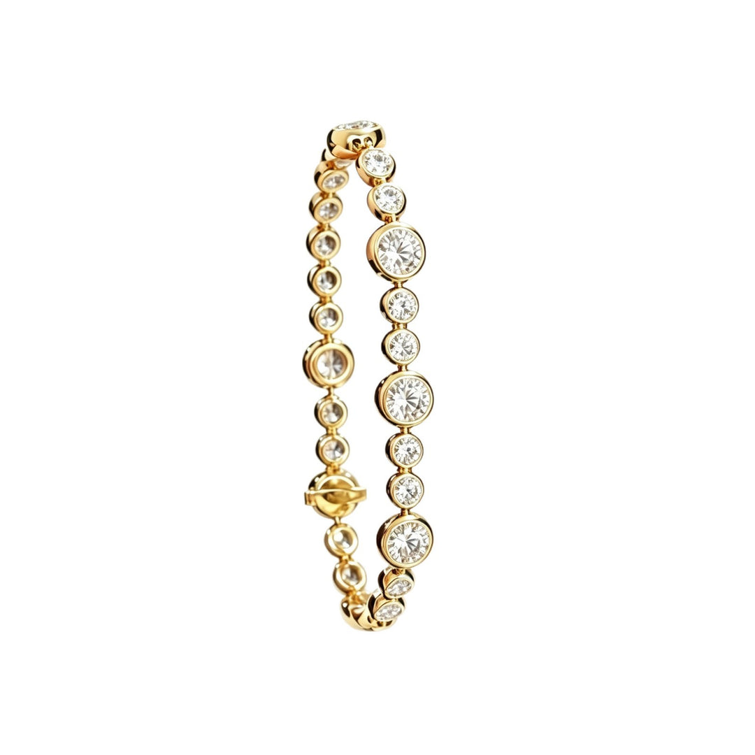 Bezel Set Round Diamond Tennis Bracelet Elegant Stackable Wrist Chain Dainty Luxury Daily Wedding Bridal Statement Jewelry Gift For Women