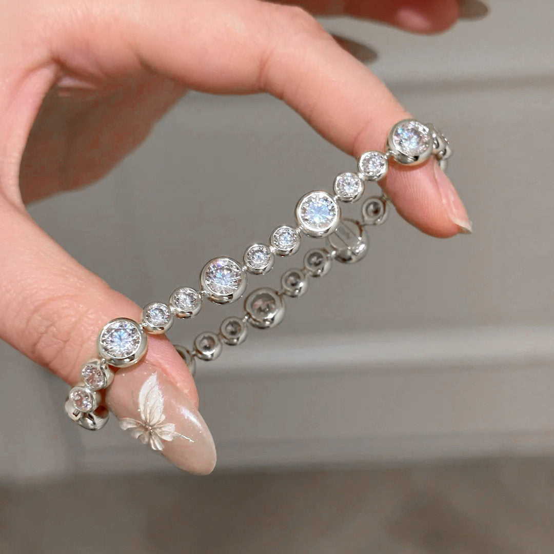 Bezel Set Round Diamond Tennis Bracelet Elegant Stackable Wrist Chain Dainty Luxury Daily Wedding Bridal Statement Jewelry Gift For Women
