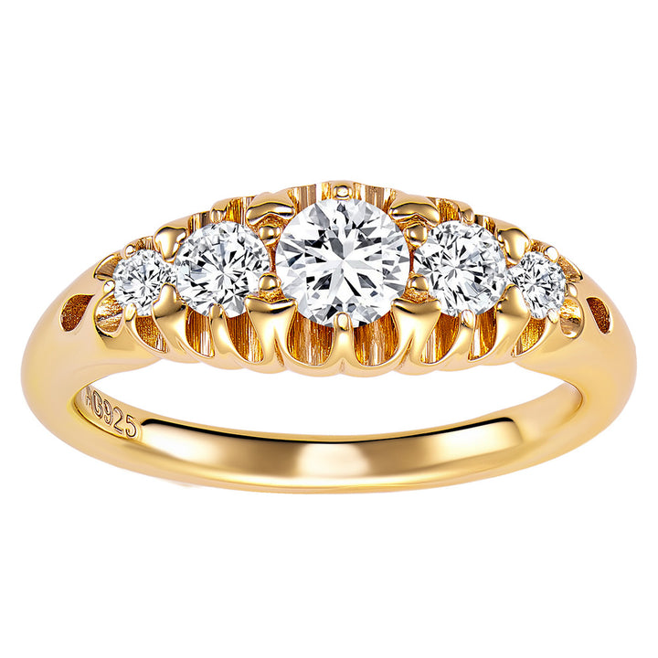 Vintage Engraved Five‑Stone Gradient Diamond Band Classic Multi‑Stone Women’s Ring