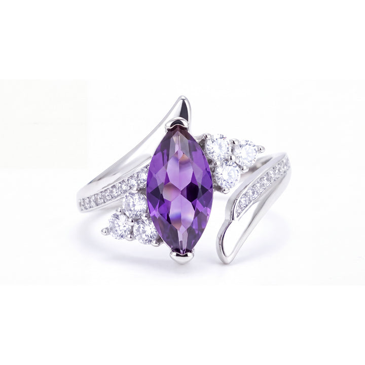 Marquise Cut Diamond Open Ring Elegant Split Shank Statement Ring For Women Fine Jewelry