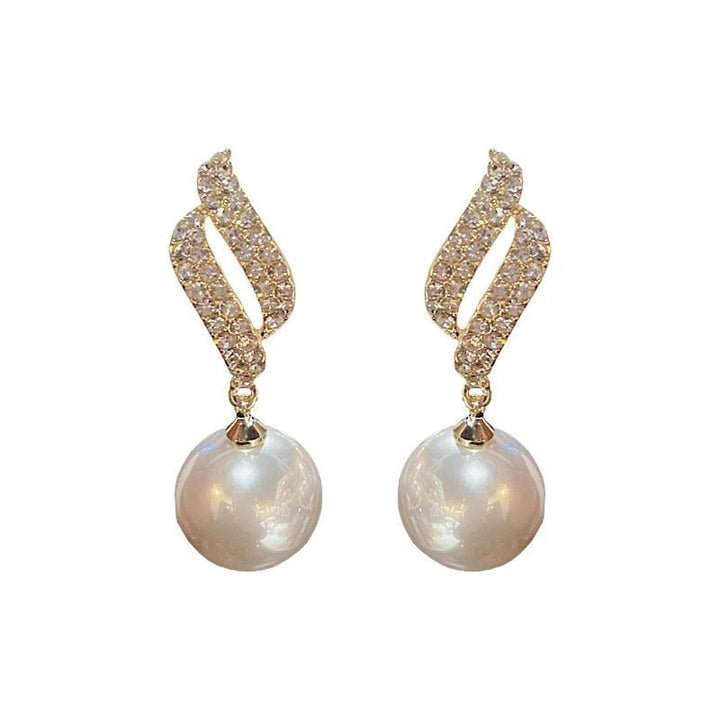 Twisted Ribbon Diamond Pearl Drop Earrings Sterling Silver Ear Pin 18K Gold Plated Elegant Statement Dangle Earrings For Women Wedding Banquet Jewelry