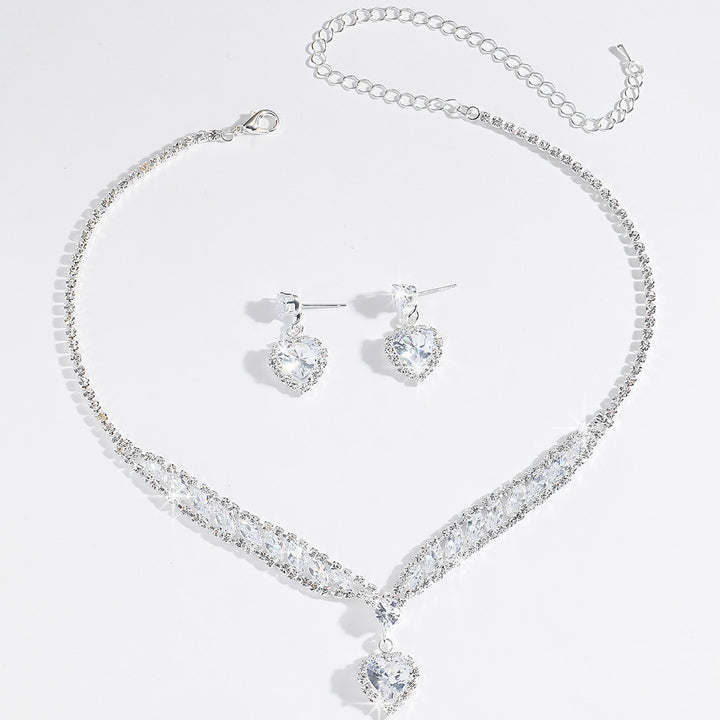 Heart Diamond Necklace Earring Jewelry Set Elegant V Shape Women Formal Jewelry Set