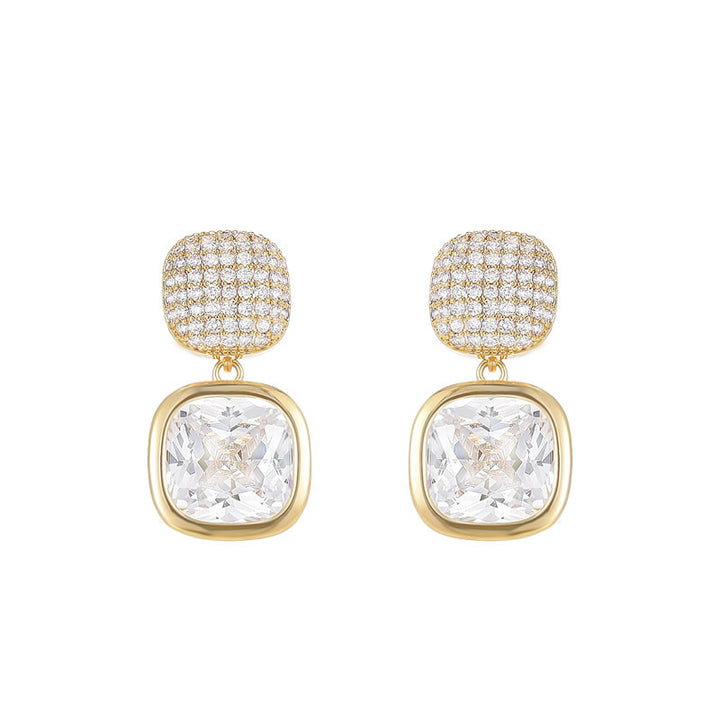 Cushion Cut Diamond Drop Earrings Women Pave Two Tier Square Gold Statement Earrings