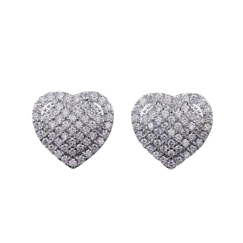 Women Heart Shape Stud Earrings Pave Diamond Statement Earrings Dainty Chic Wedding Bridal Party Romantic Fashion Jewelry Gift