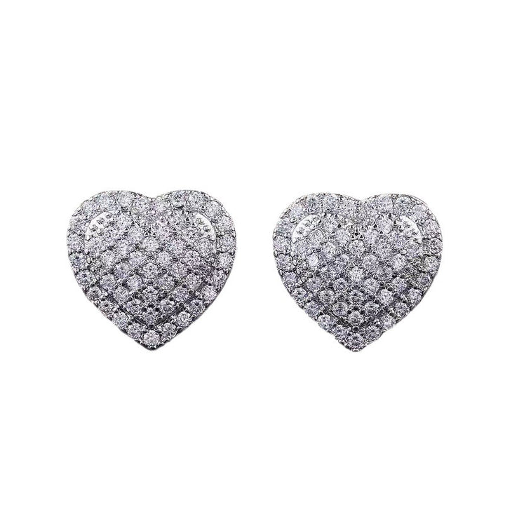 Women Heart Shape Stud Earrings Pave Diamond Statement Earrings Dainty Chic Wedding Bridal Party Romantic Fashion Jewelry Gift