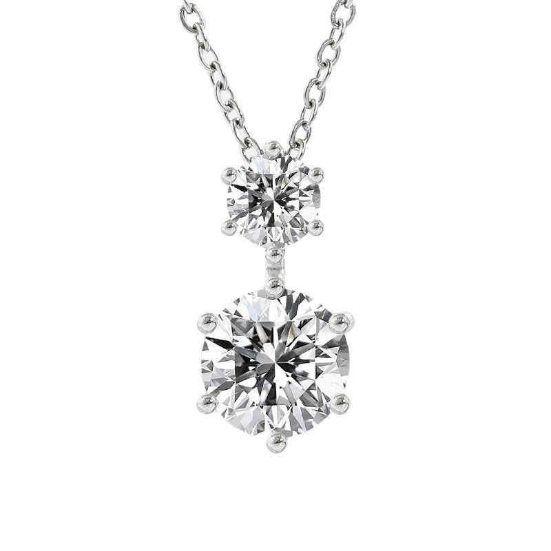 Two Stone Round Diamond Pendant Necklace Classic Solitaire Drop Necklace For Women Wedding Anniversary Daily Jewelry
