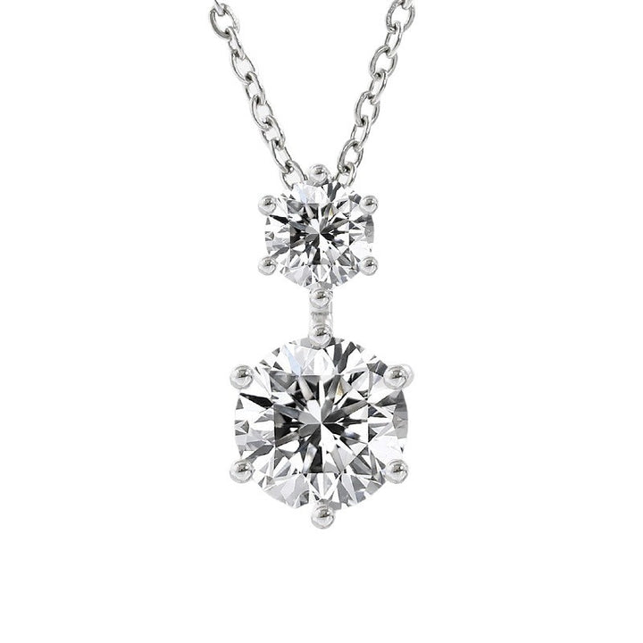 Two Stone Round Diamond Pendant Necklace Classic Solitaire Drop Necklace For Women Wedding Anniversary Daily Jewelry