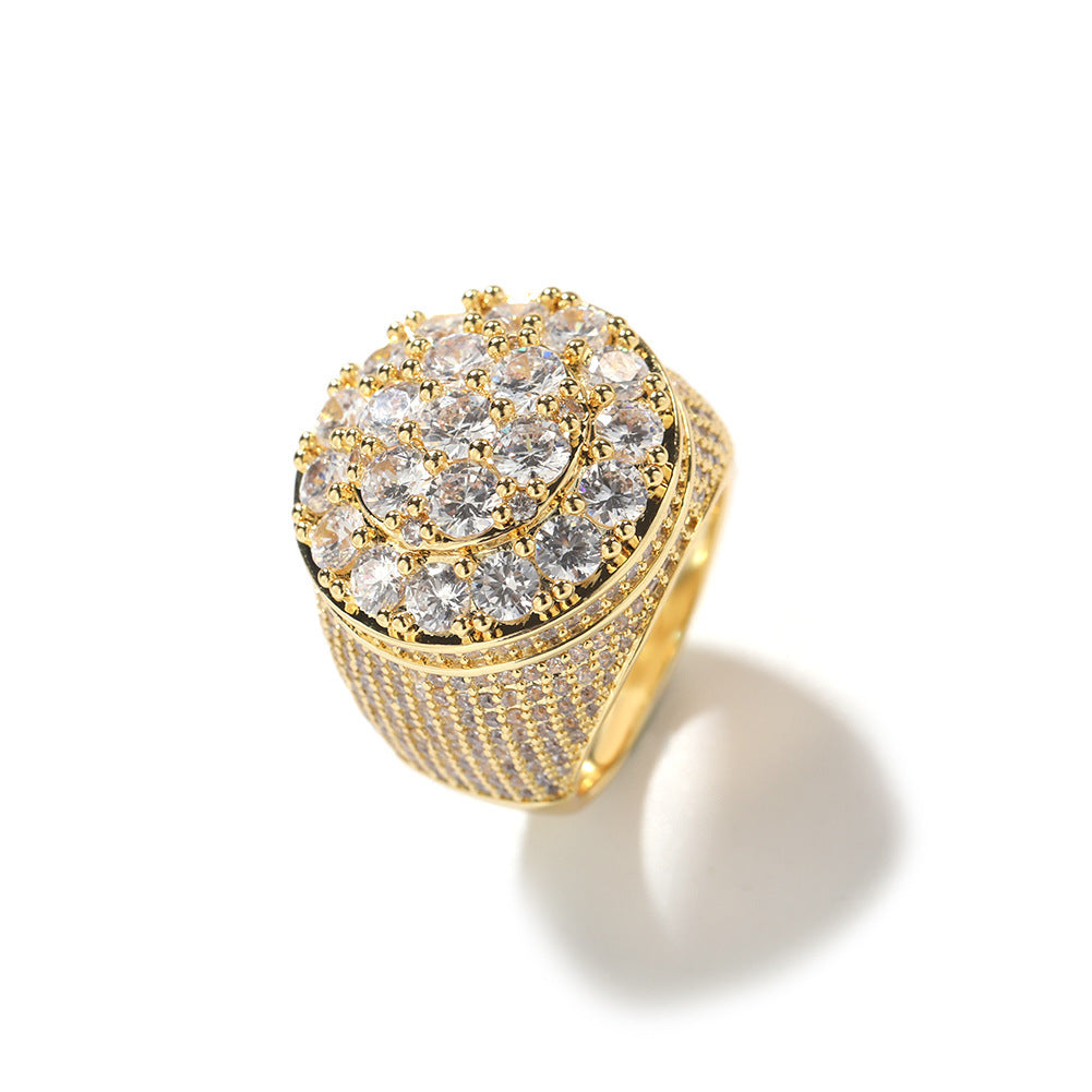 Dome‑Shaped Full‑Pave Wide Heavy‑Weight Hip‑Hop Men’s Ring